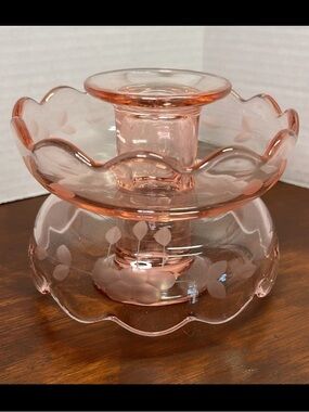 RARE 1930’s Cambridge Glass Co Dome Shaped Candle Holders, etched cherries